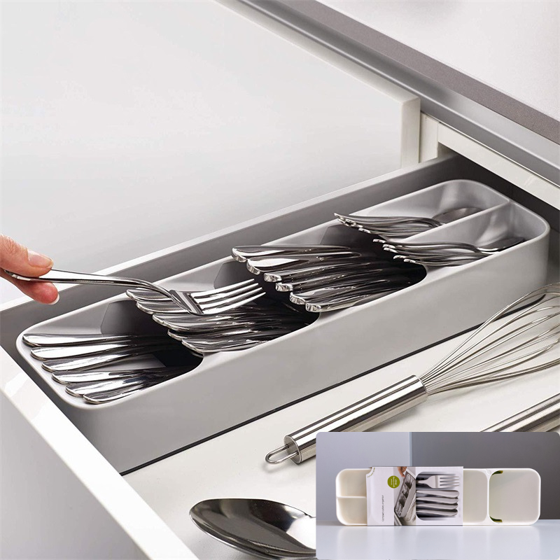 Organizator pentru tacamuri, 5 compartimente, 39.8 cm, Alb