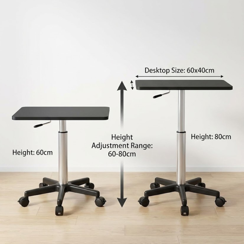 Masuta portabila cu inaltime ajustabila 60 x 80 cm, piston pneumatic, negru