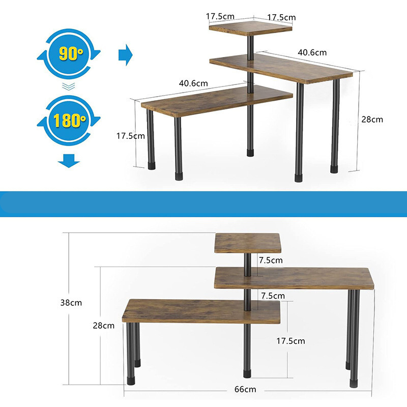 Etajera cu 3 polite din MDF, 5 picioare din metal