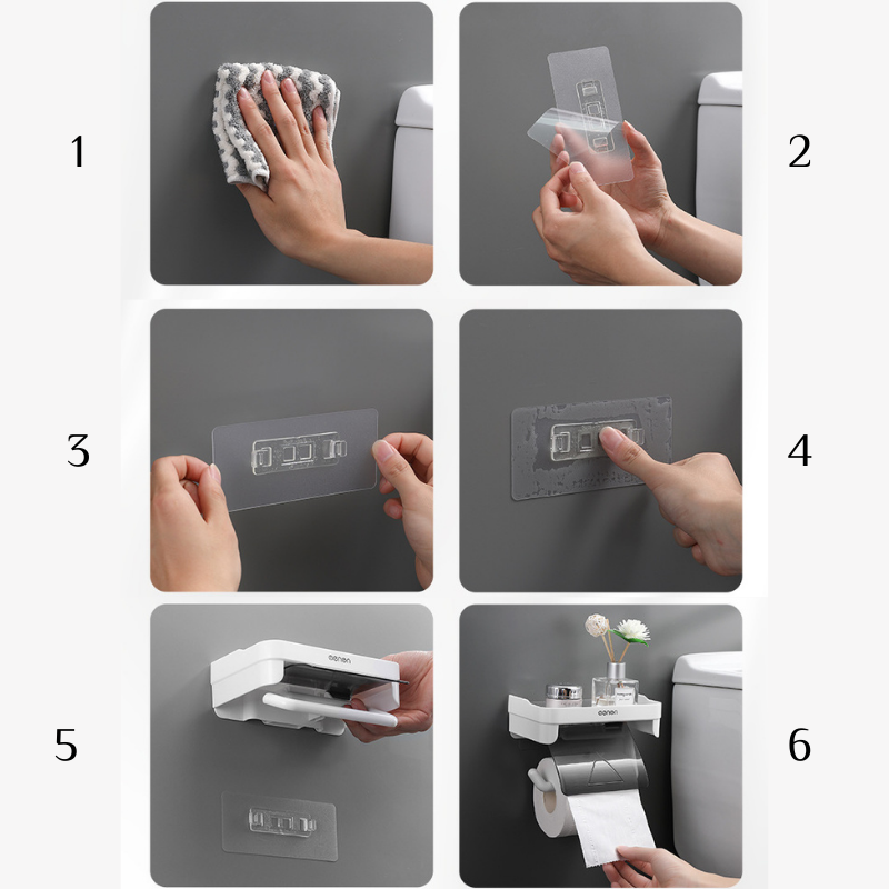 Suport multifunctional autoadeziv pentru hartie igienica, ABS alb