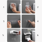 Suport multifunctional autoadeziv pentru hartie igienica, ABS alb
