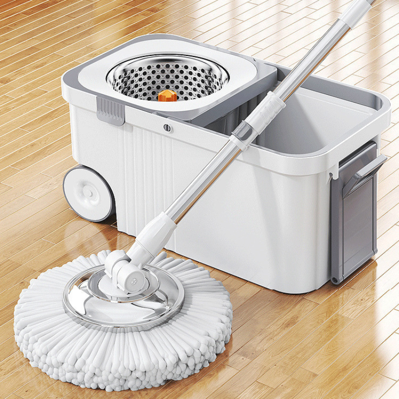 Set mop rotativ 360° cu galeata centrifuga , Alb cu Gri