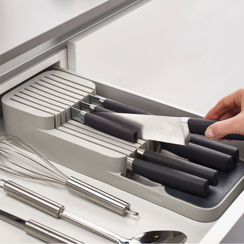 Organizator / suport pentru cutite, 2 nivele pentru 18 cutite, Alb