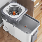Set mop rotativ 360° cu galeata centrifuga , Alb cu Gri