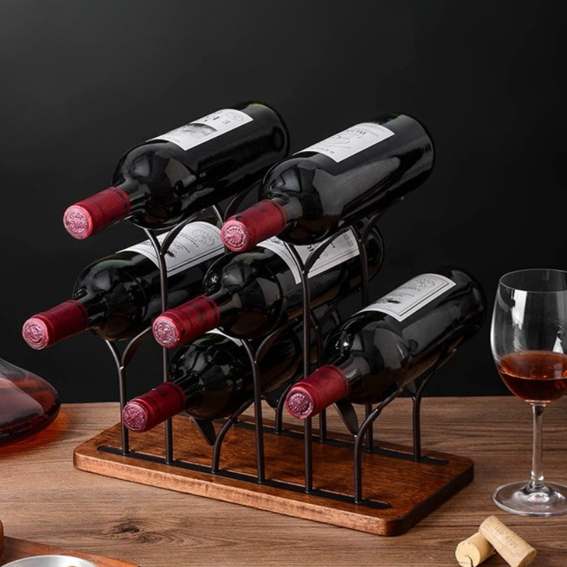 Suport pentru 6 sticle de vin lemn si otel