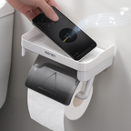 Suport multifunctional autoadeziv pentru hartie igienica, ABS alb