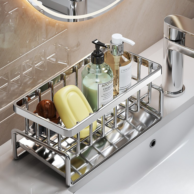 Suport din inox cu scurgere pentru burete vase