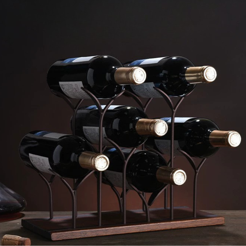 Suport pentru 6 sticle de vin lemn si otel