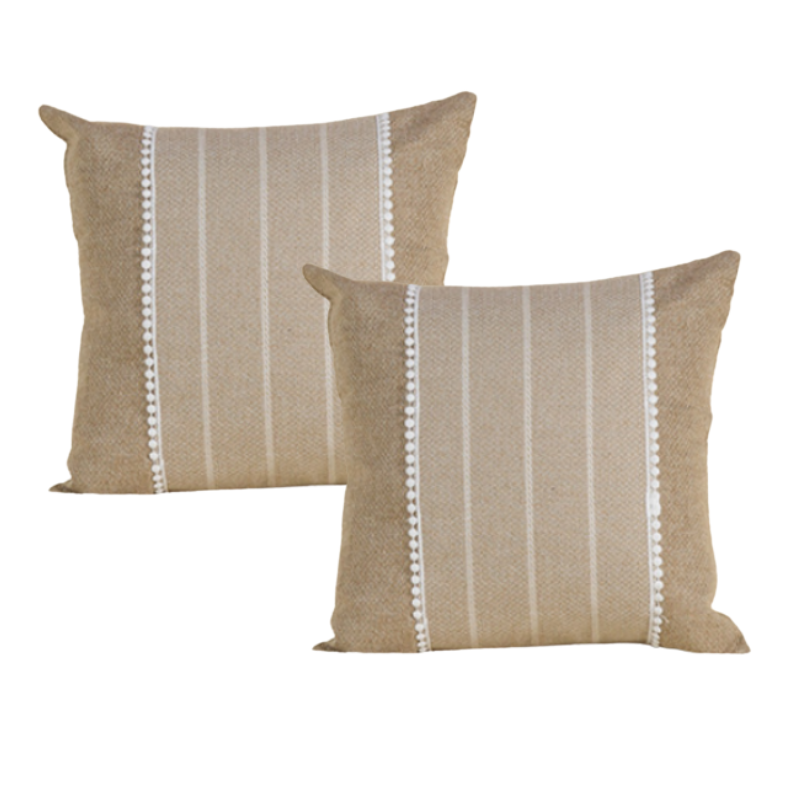Set 2 perne decorative, husa detasabila, poliester, maro deschis