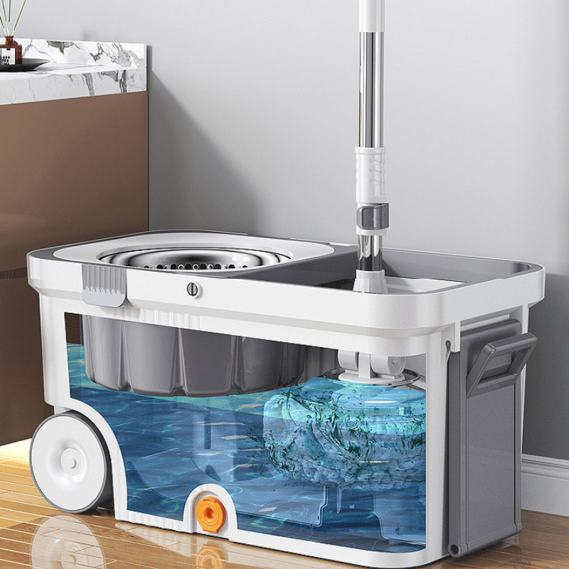 Set mop rotativ 360° cu galeata centrifuga , Alb cu Gri