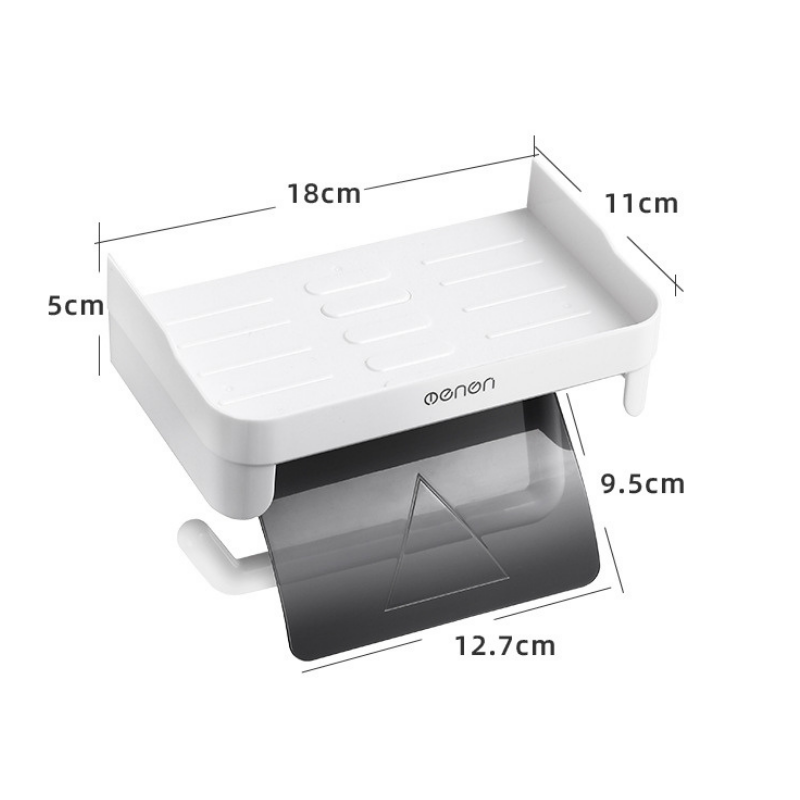 Suport multifunctional autoadeziv pentru hartie igienica, ABS alb