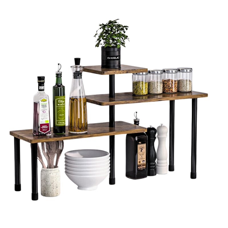 Etajera cu 3 polite din MDF, 5 picioare din metal
