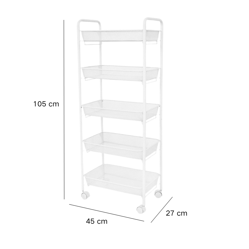Raft slim portabil din metal, 5 nivele Alb