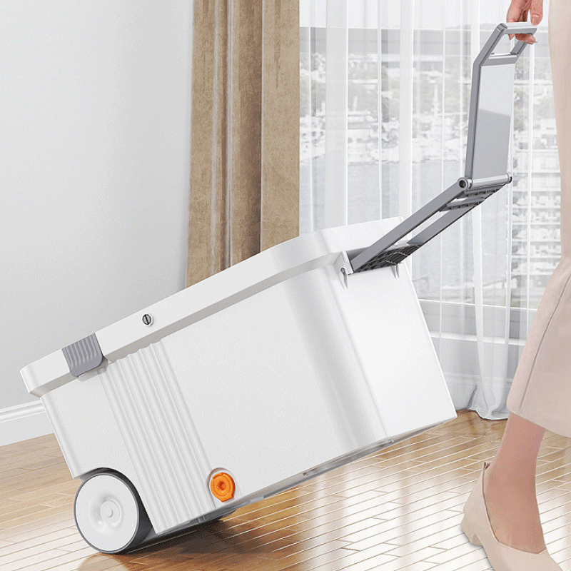 Set mop rotativ 360° cu galeata centrifuga , Alb cu Gri