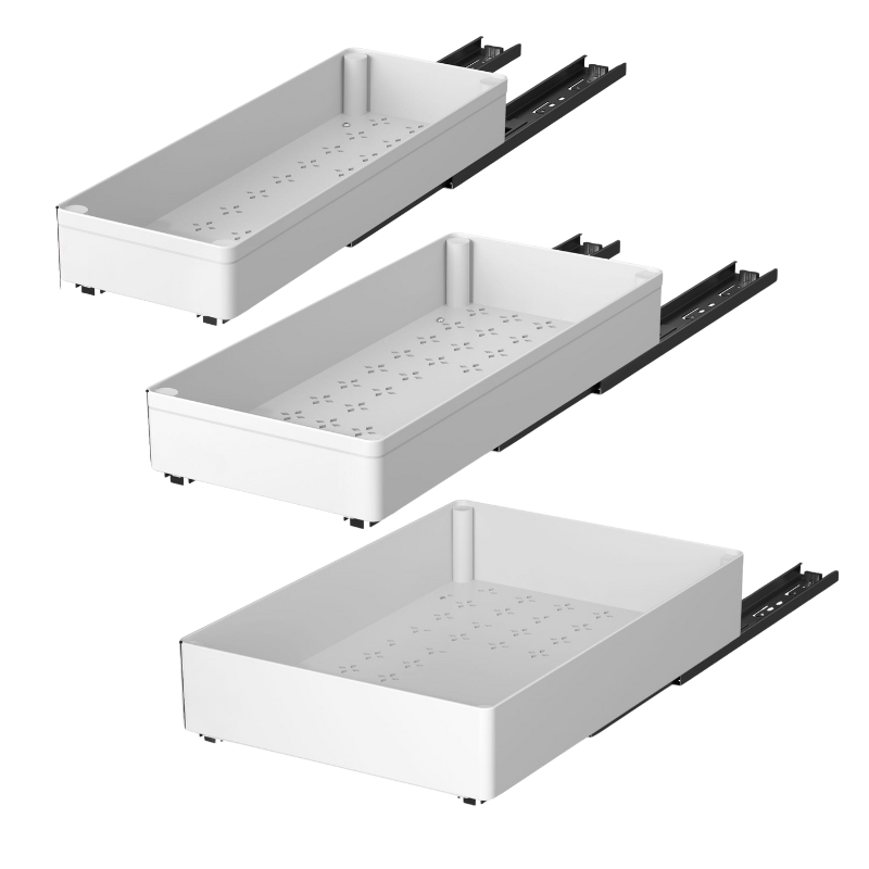Set 3 sertare cu glisiere autoadezive soft-close, 3 dimensiuni