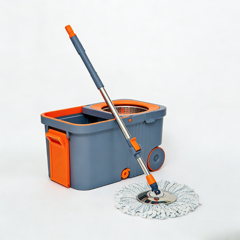 Set mop rotativ 360° cu galeata centrifuga , Albastru cu portocaliu