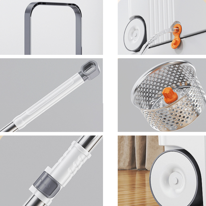 Set mop rotativ 360° cu galeata centrifuga , Alb cu Gri