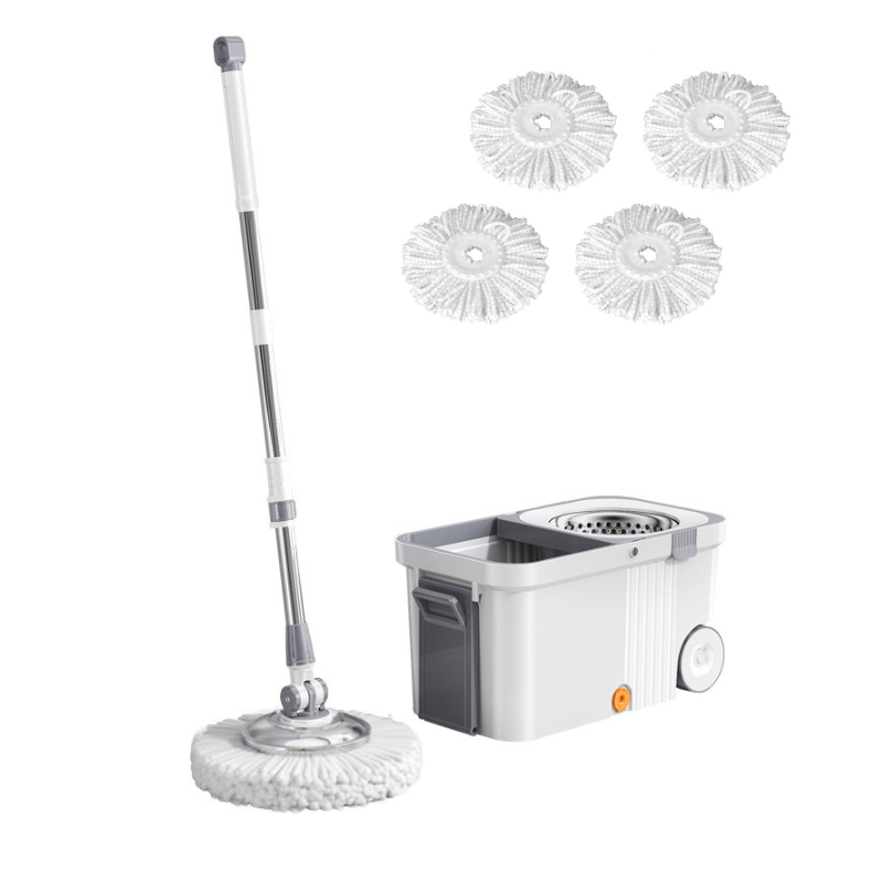 Set mop rotativ 360° cu galeata centrifuga , Alb cu Gri