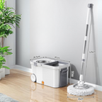 Set mop rotativ 360° cu galeata centrifuga , Alb cu Gri