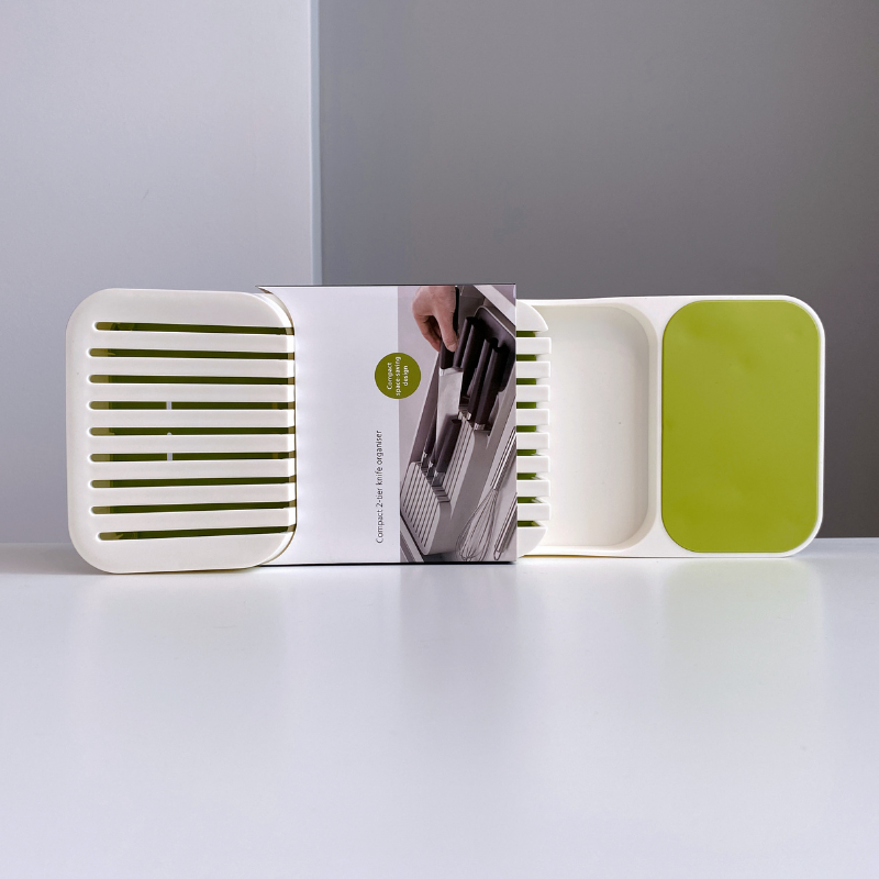 Organizator / suport pentru cutite, 2 nivele pentru 18 cutite, Alb
